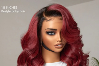 Figure 1Limited Design - Gorgeous Loose Body Wave Red Hair Wig with Dark Roots Ear-to-Ear 13x4 Frontal Lace Wig